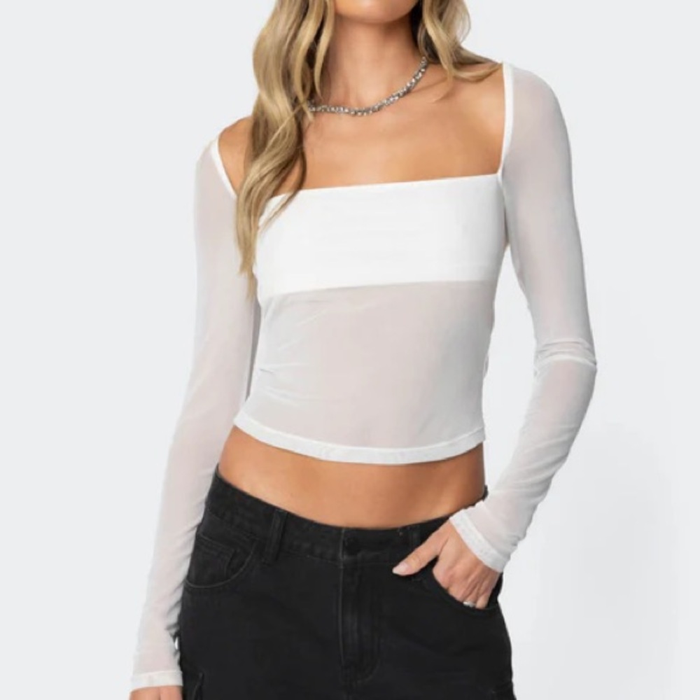 Edikted White Semi Sheer Long Sleeve